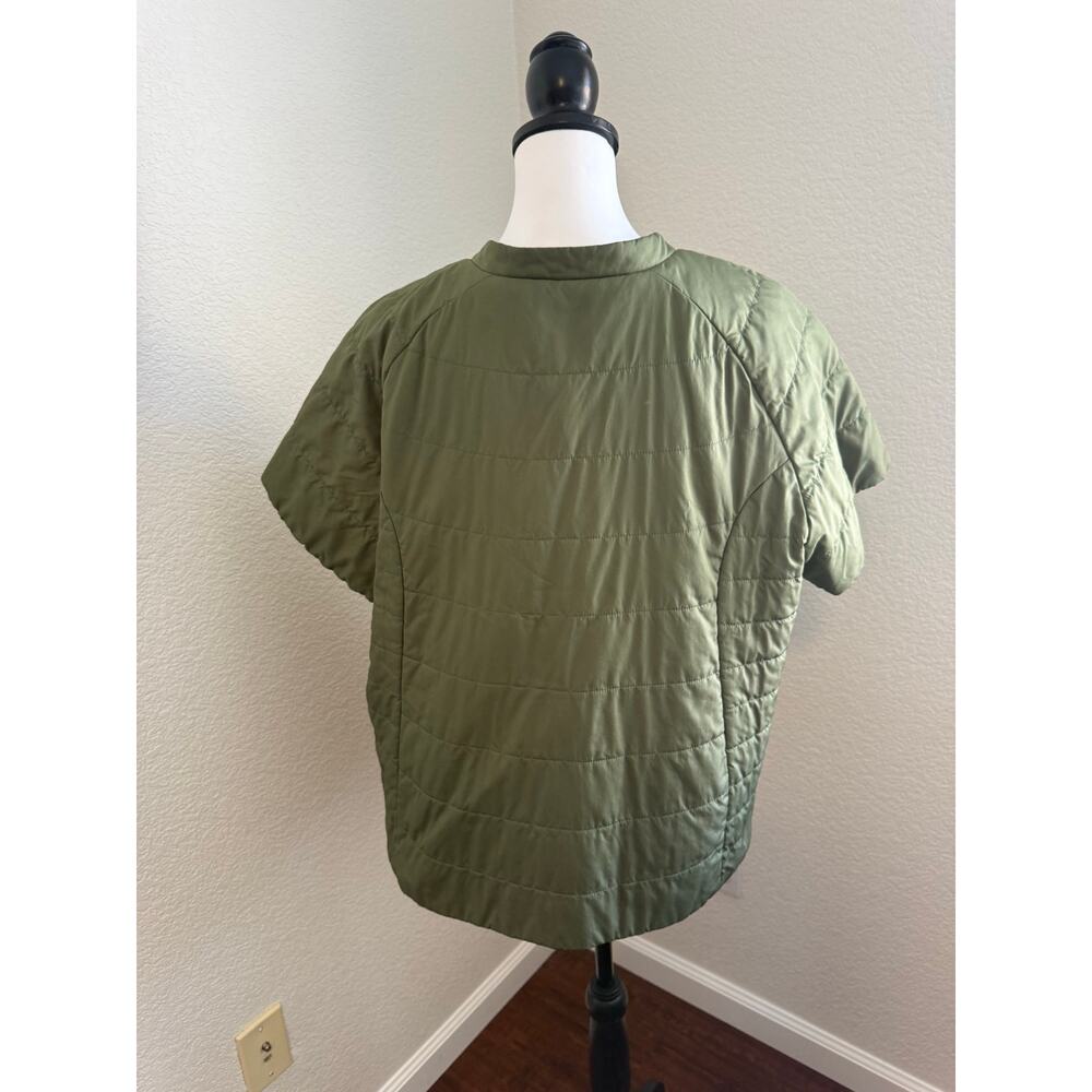 LL Bean Olive Green Collarless Short Sleeve Puffer Button Front Jacket XL Reg - Picture 4 of 11